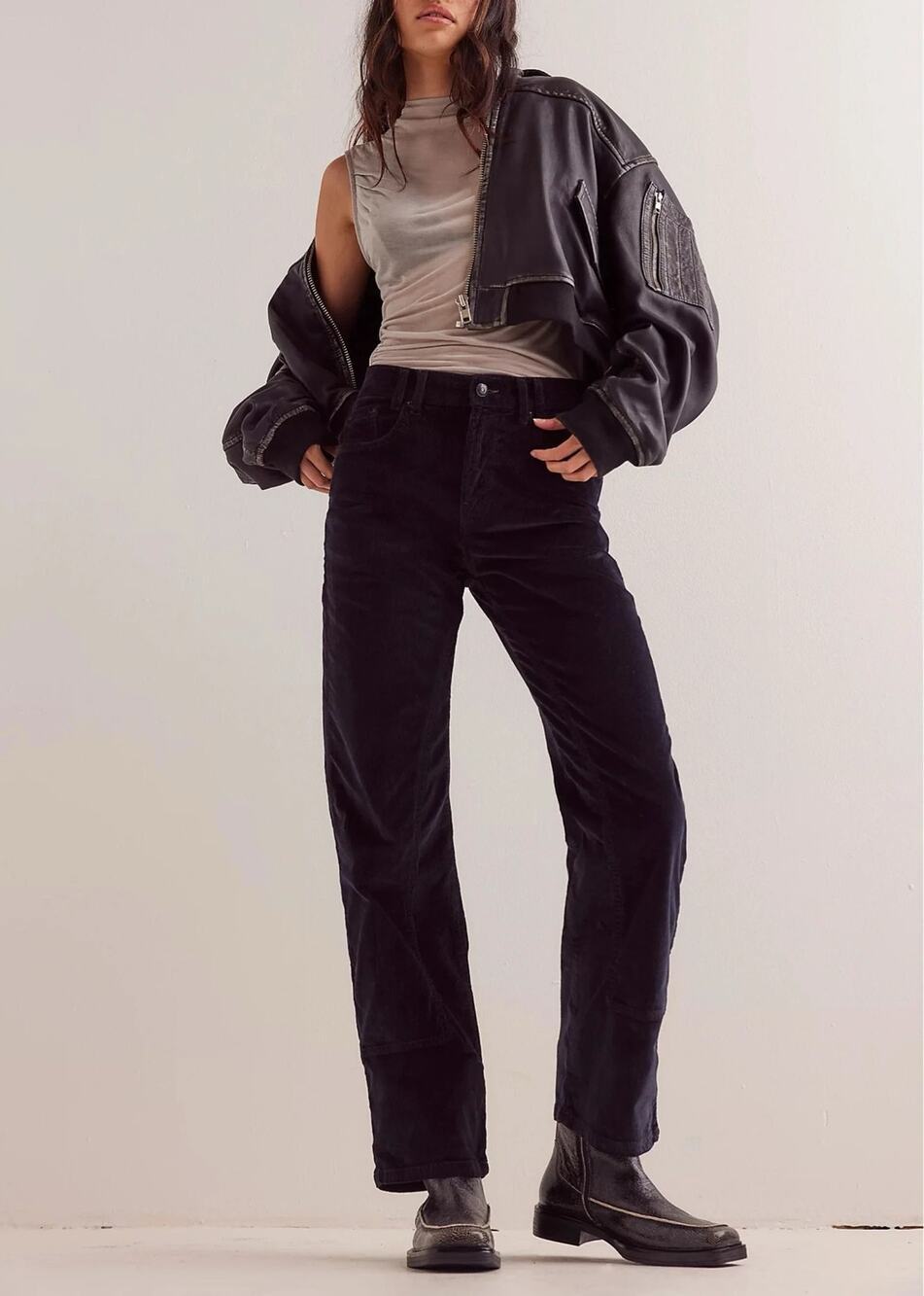 Free People | NEW WITH TAGS Risk Taker Corduroy Black Straight Leg Pants Preppy